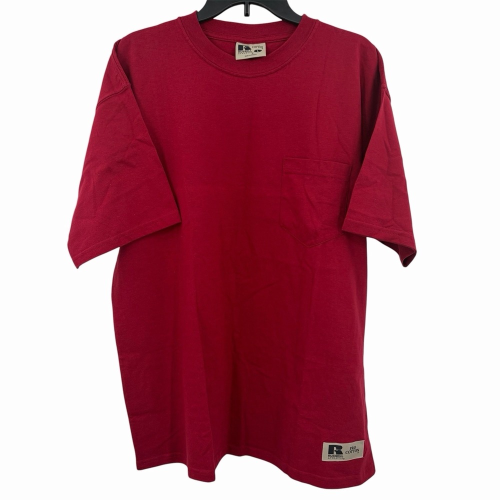 Vintage Russell Athletic Pocket Shirt Mens Large Maroon Pro Cotton Active Y2K